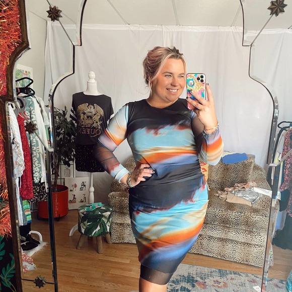 Zara Abstract Mesh Long Sleeve Knee Length Shift Dress Black Large - Picture 1 of 5